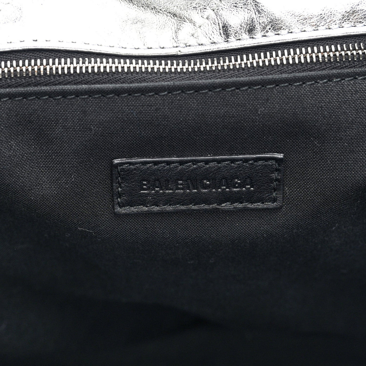 Metallic Crushed Calfskin Quilted Medium Crush Carry All Tote Bag Silver