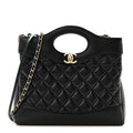 Shiny Crumpled Calfskin Quilted Mini 31 Shopping Bag Black