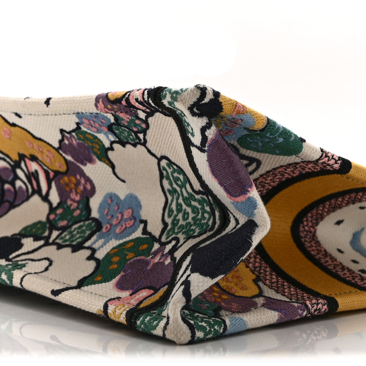 Canvas Embroidered Ciel De Reve Small Book Tote Latte Multicolor