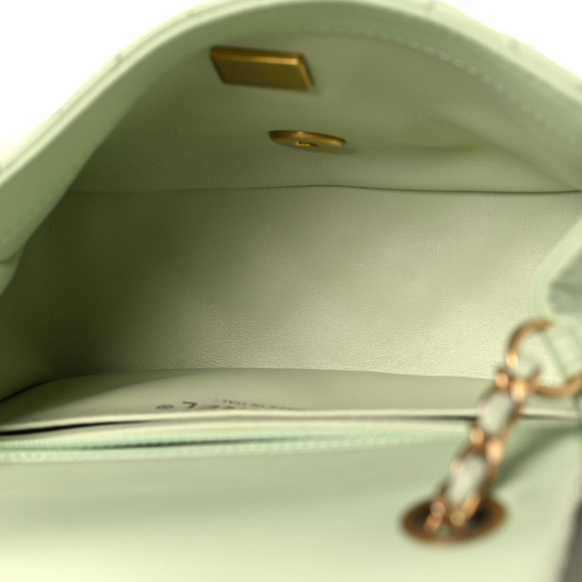 Lambskin Quilted Mini Pearl Crush Flap Light Green