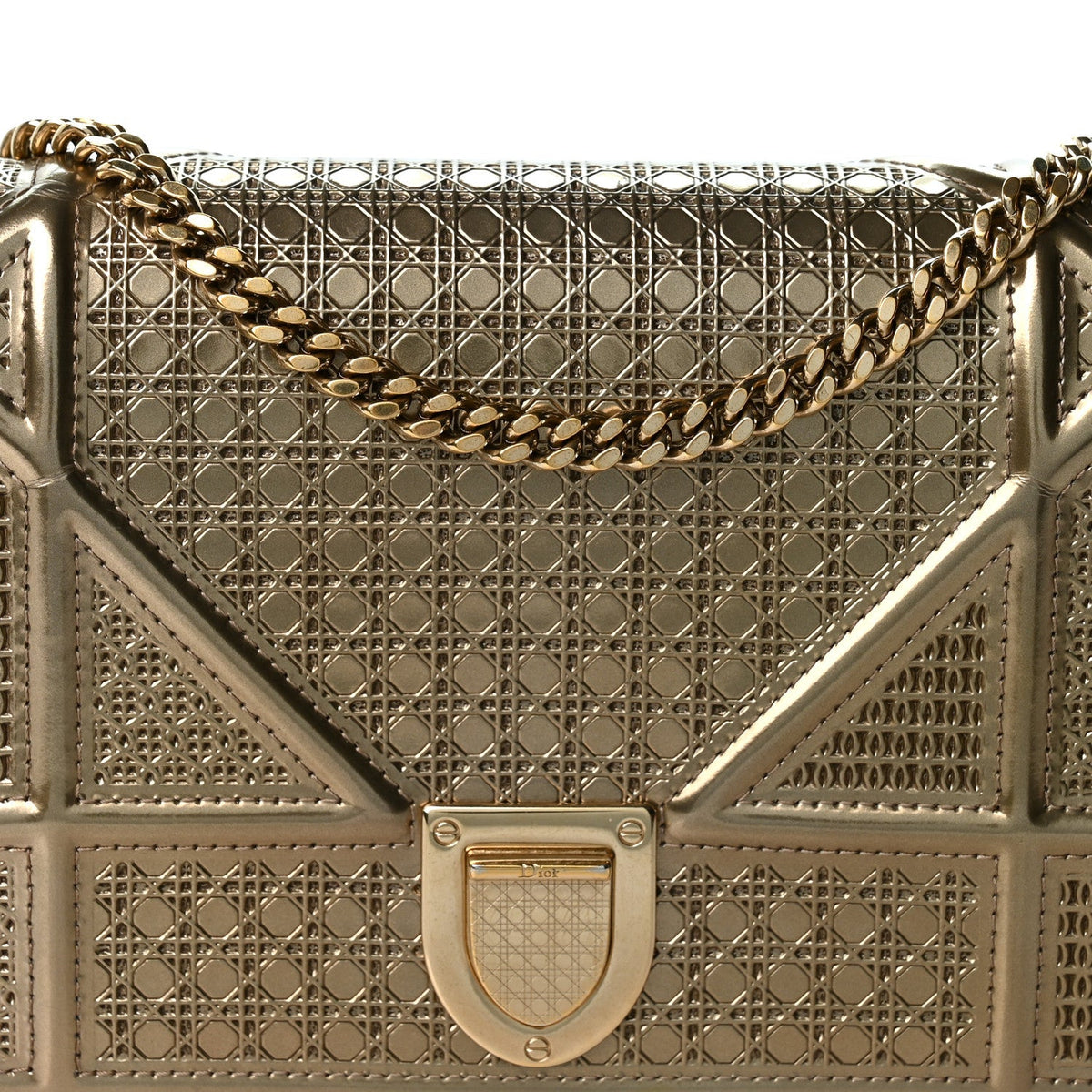 Metallic Patent Micro-Cannage Diorama Wallet on Chain Pouch Gold
