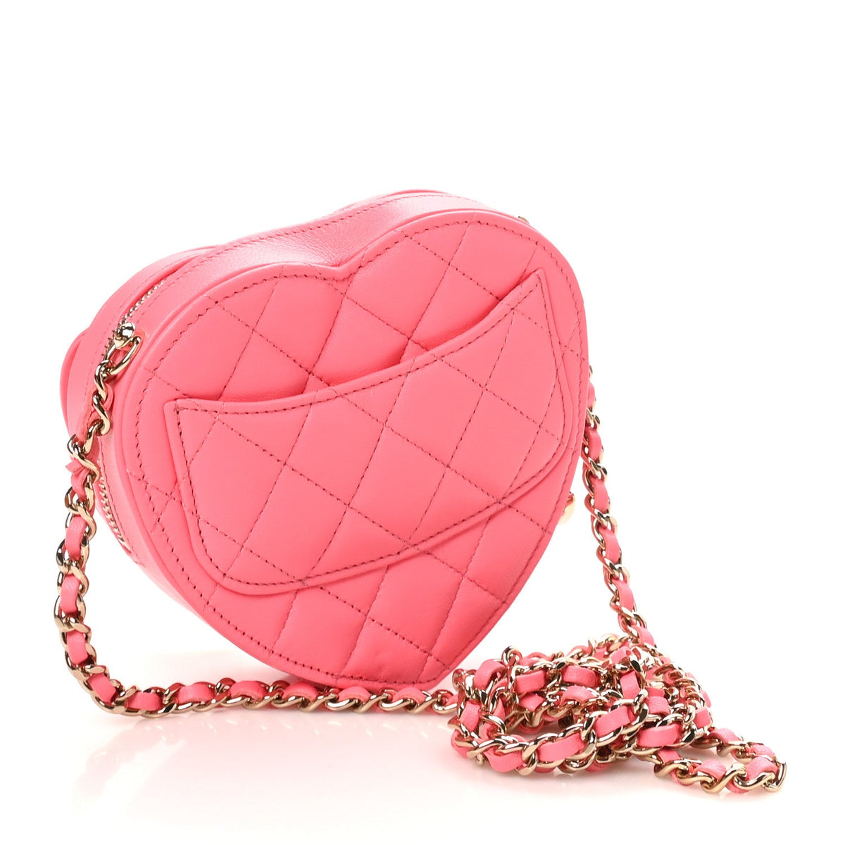 Lambskin Quilted CC In Love Heart Clutch With Chain Pink
