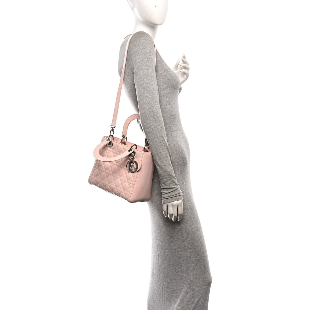 Patent Cannage Medium Lady Dior Rose Clair