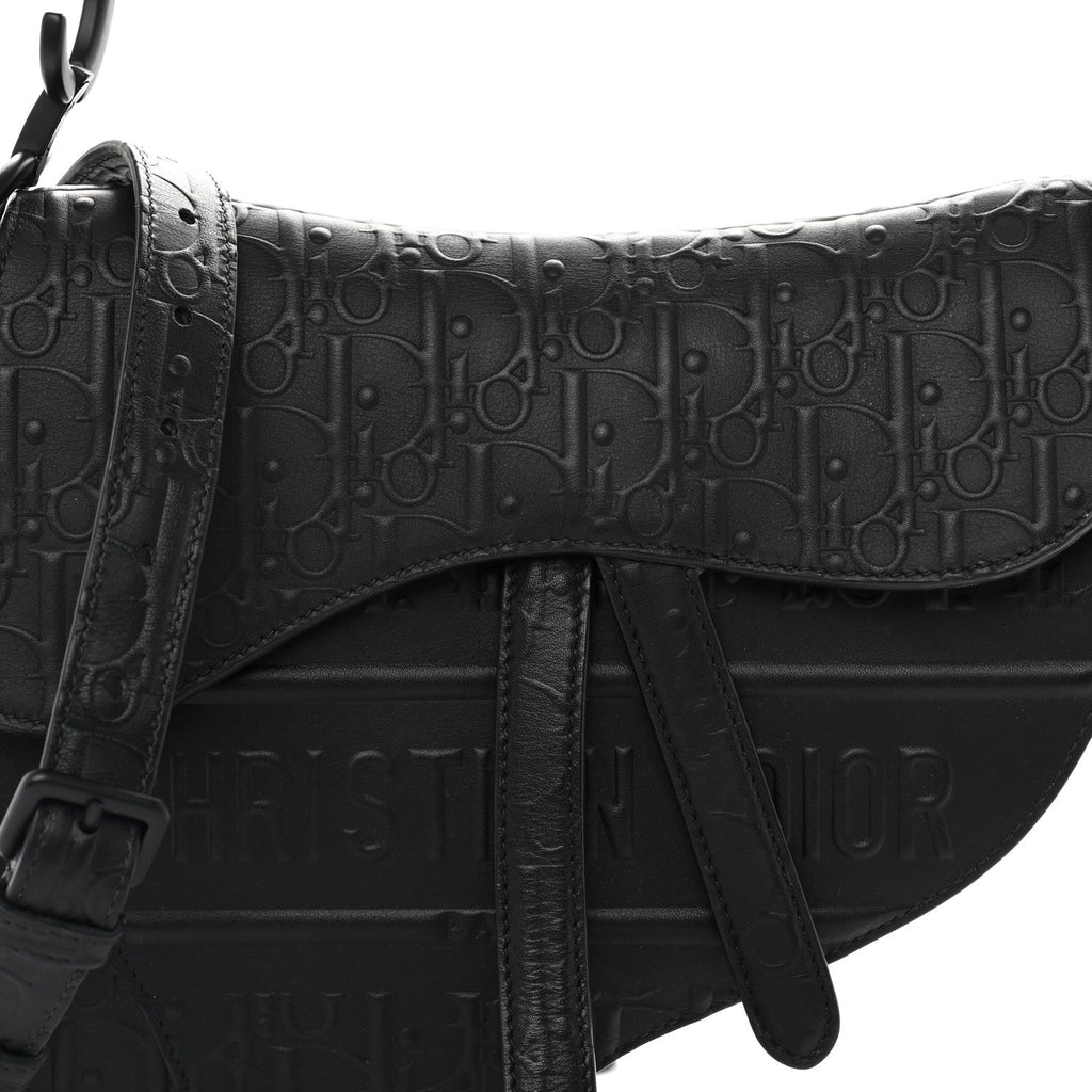 Calfskin Embossed Oblique Saddle Bag With Strap Black