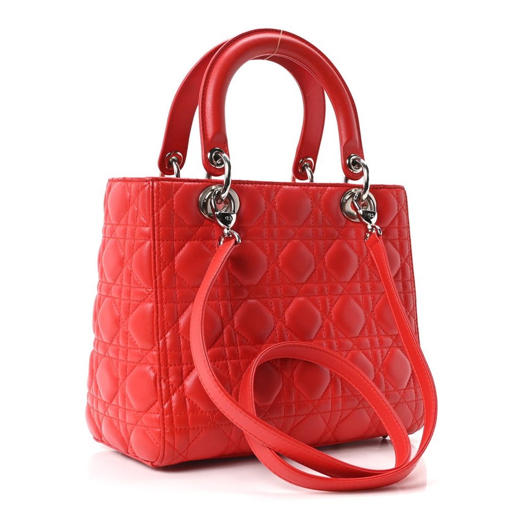 Lambskin Cannage Medium Lady Dior Red