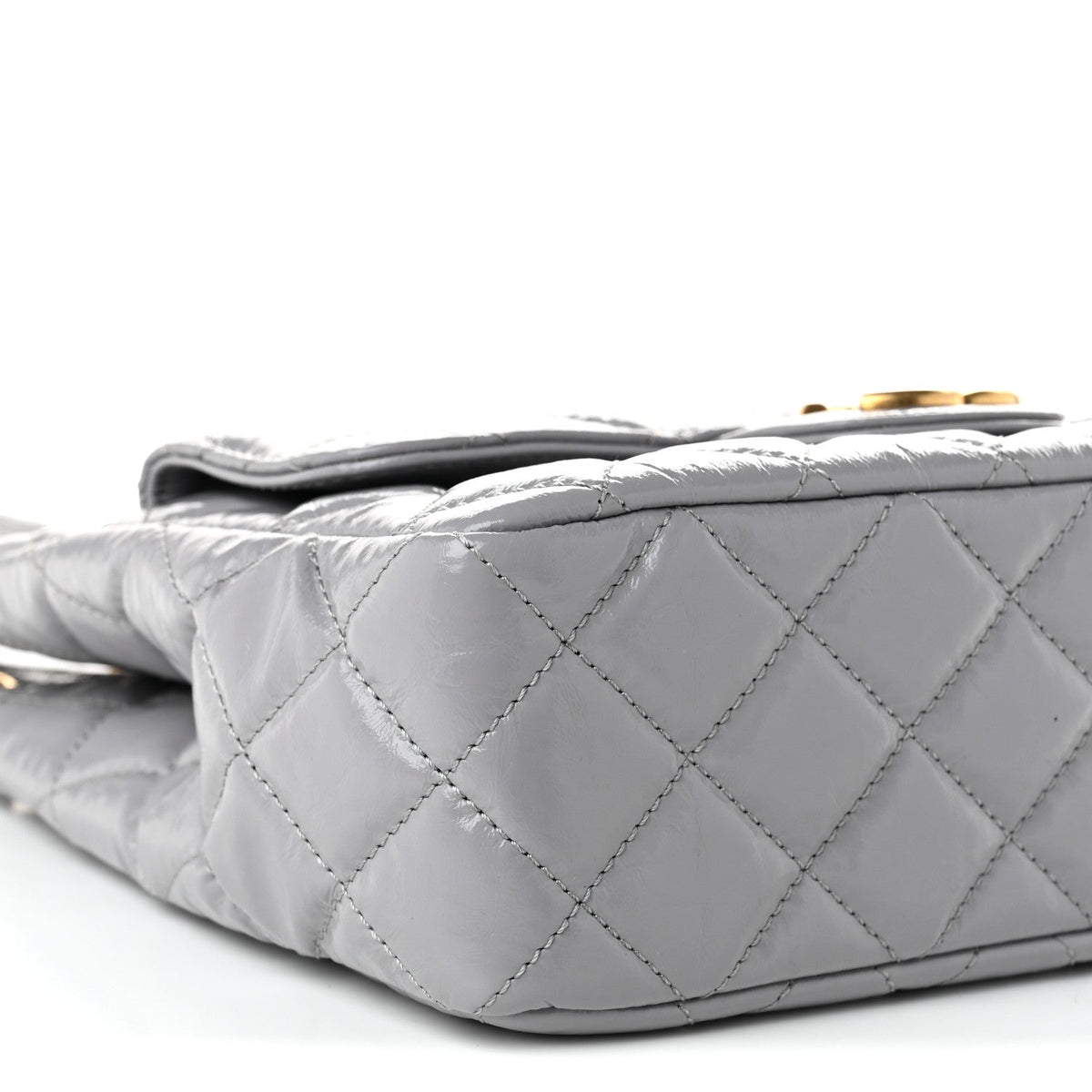 Shiny Crumpled Calfskin Quilted Wavy CC Hobo Grey