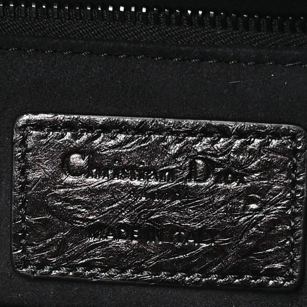 Crinkled Calfskin Cannage Medium Lady Dior Black