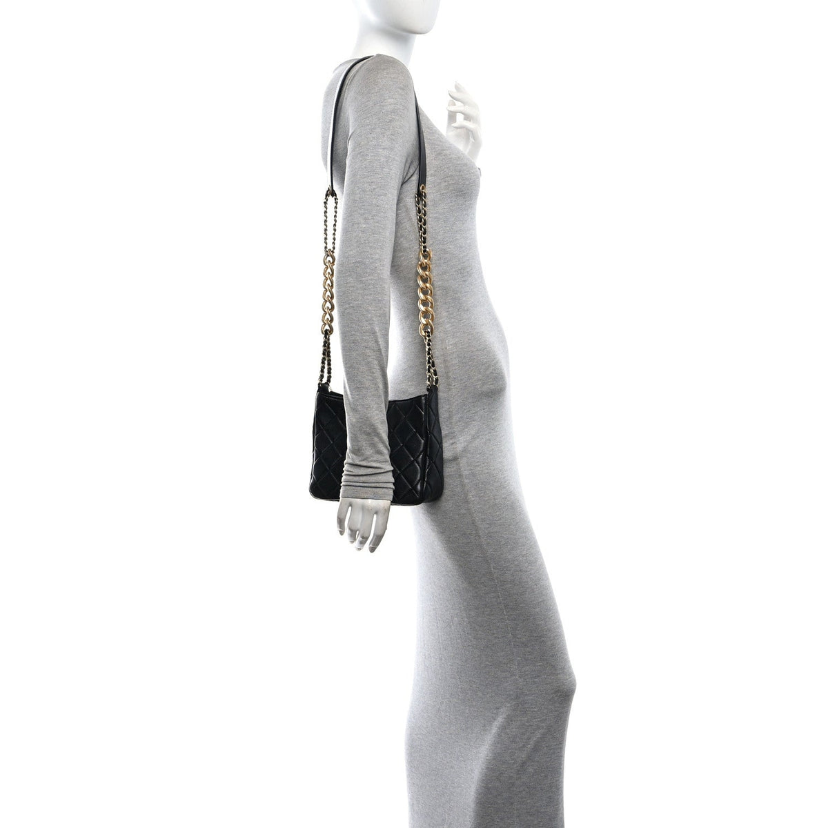 Shiny Lambskin Quilted CC Hobo Black