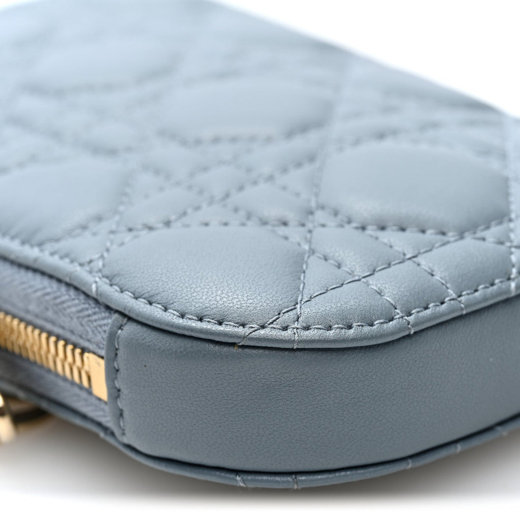 Lambskin Cannage Lady Dior Phone Holder Cloud Blue