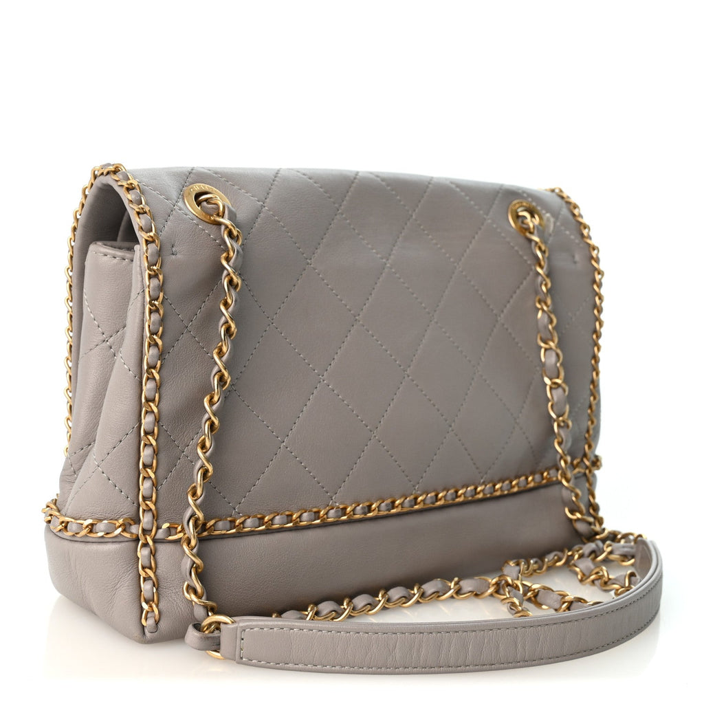 Calfskin Stitched Chain Flap Grey