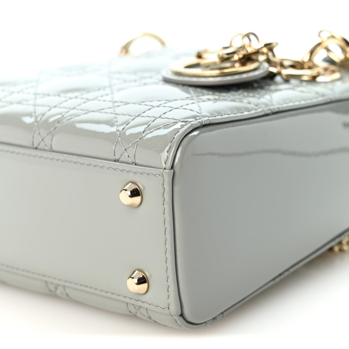 Patent Cannage Mini Lady Dior Grey Stone