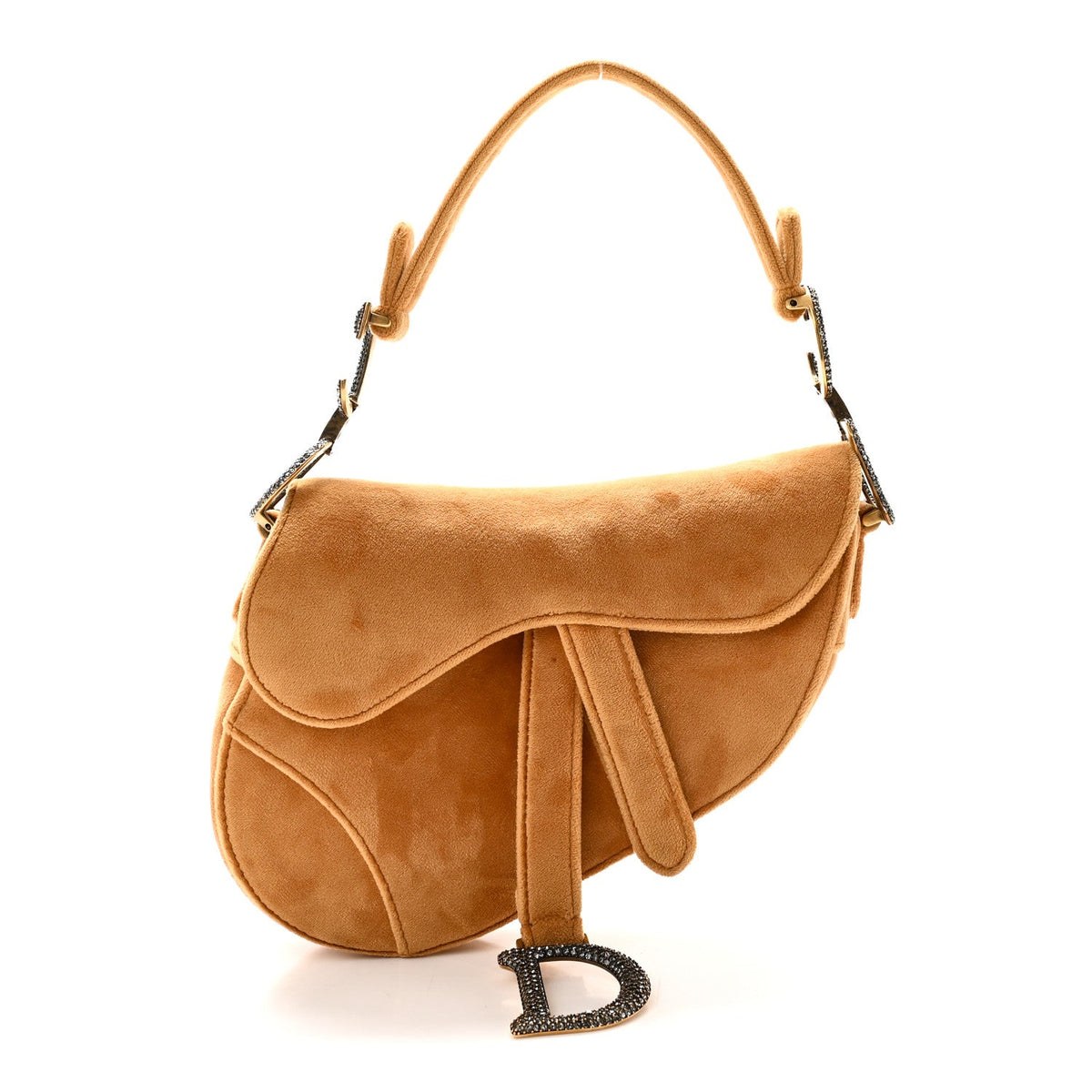 Velvet Crystal Mini Saddle Bag Tan