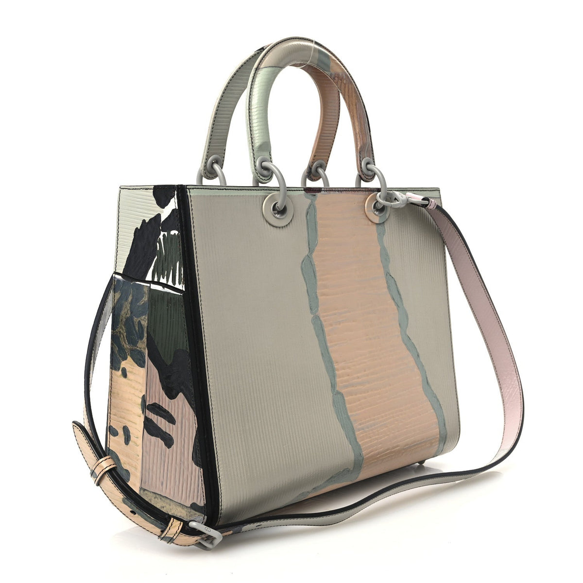 x LI SONGSONG Calfskin Painted Patchwork Large Lady Dior Art Multicolor