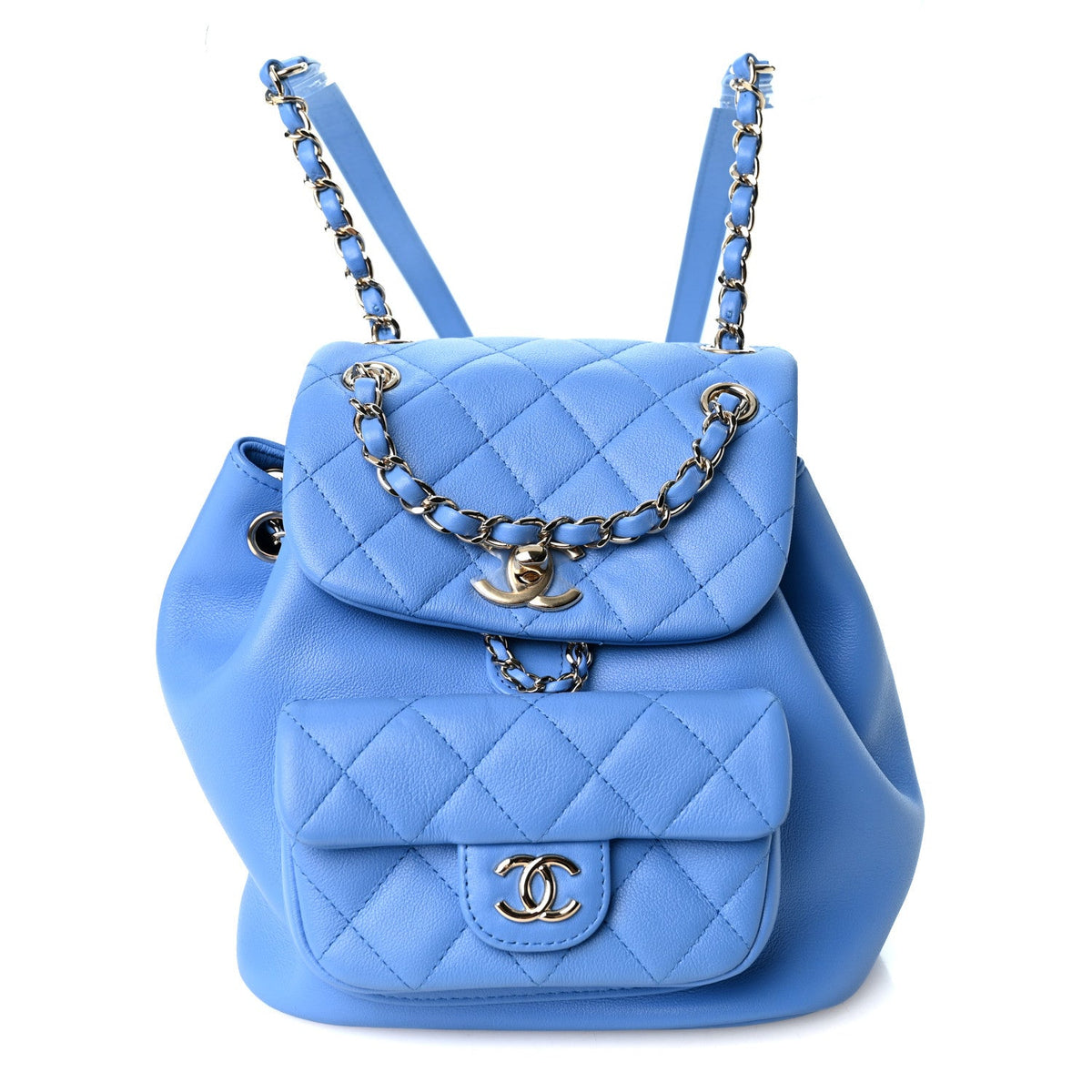 Lambskin Quilted Small Duma Drawstring Backpack Blue
