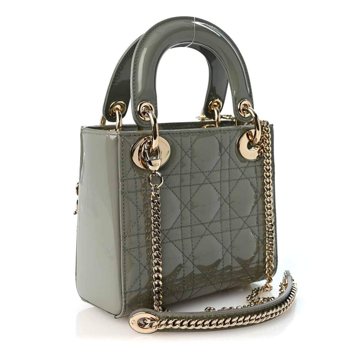 Patent Cannage Mini Lady Dior Grey Stone