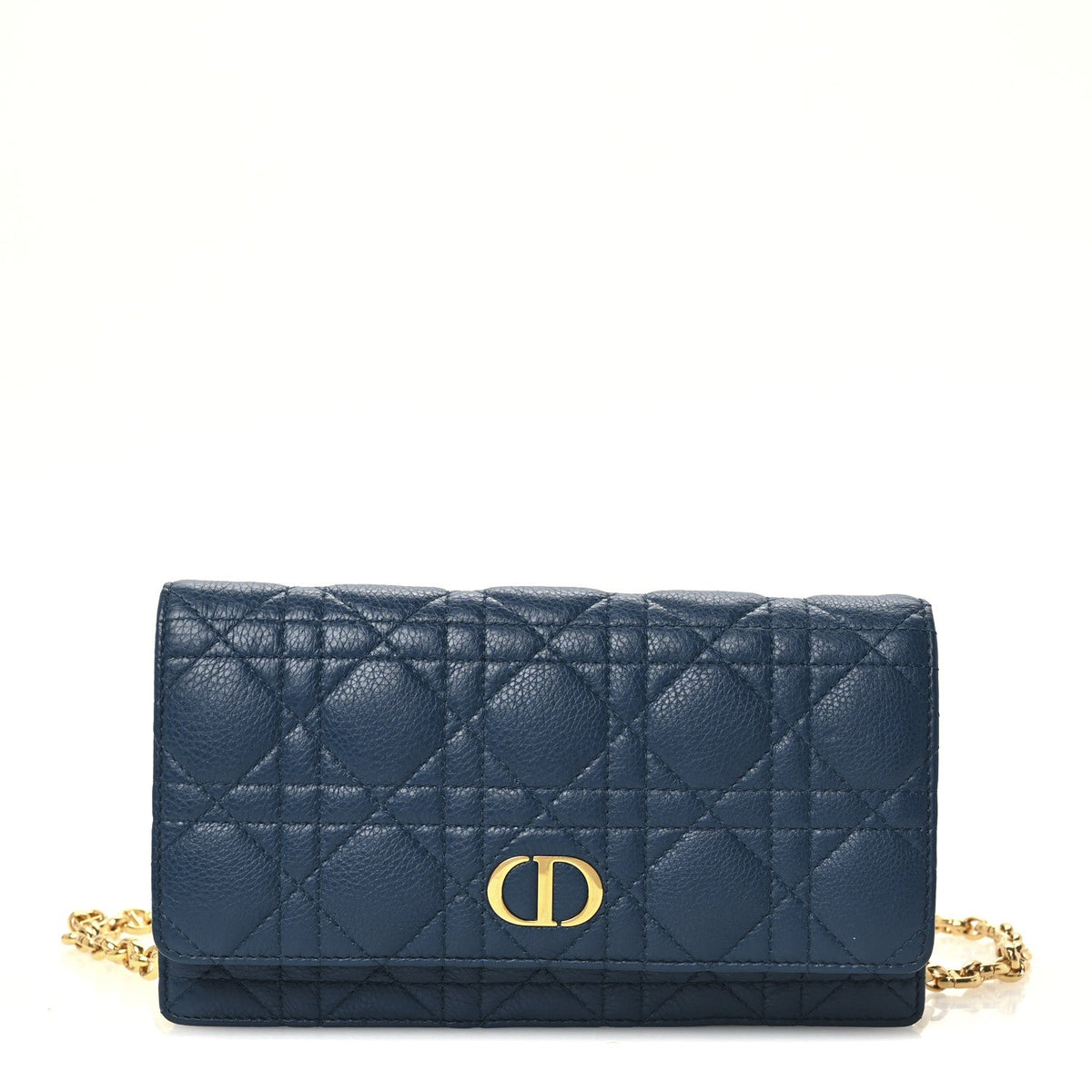 Supple Calfskin Cannage Caro Belt Pouch with Chain Steel Blue