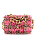 Wool Tweed Quilted Small Elegant Chain Flap Pink Brown