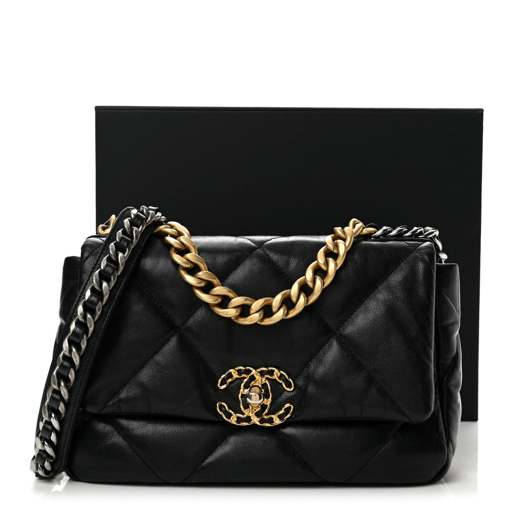 Goatskin Quilted Medium Chanel 19 Flap Black