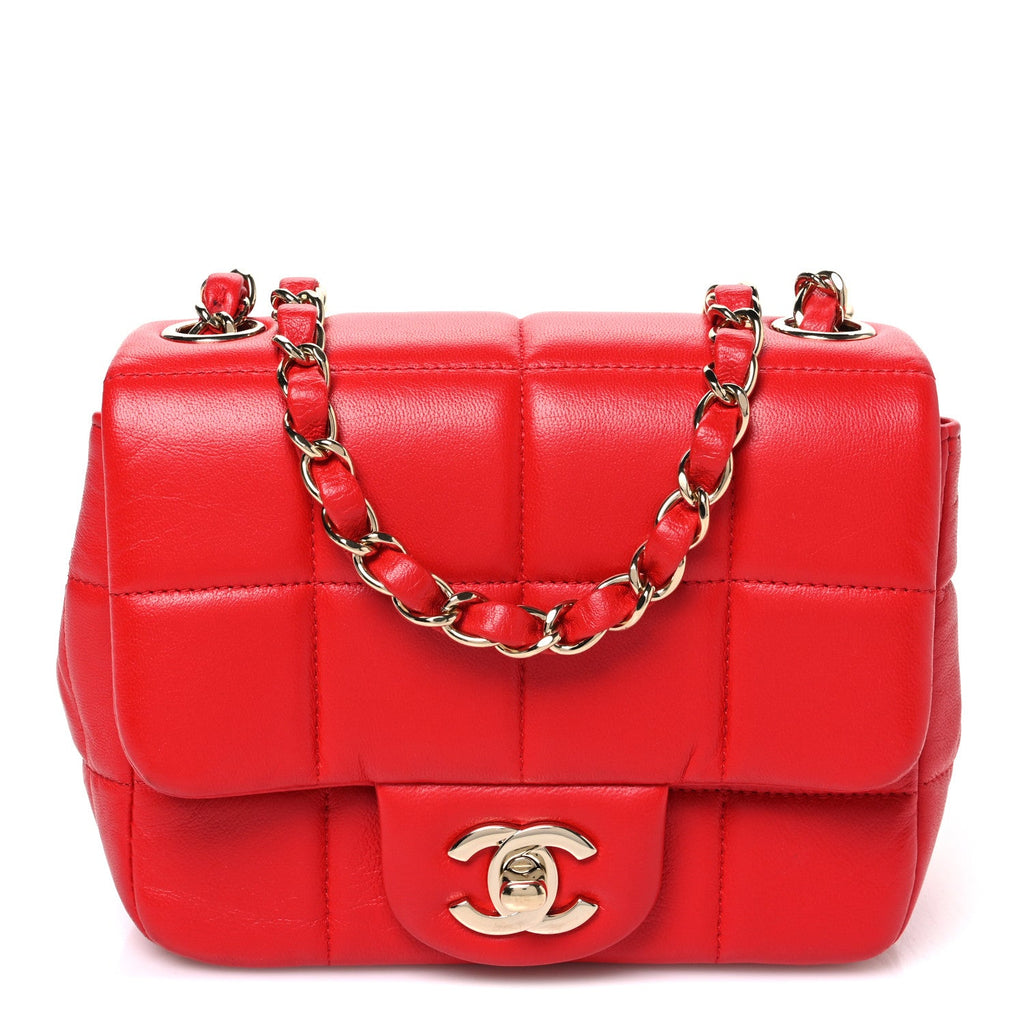 Lambskin Resin Crystal Square Quilted Monacoco Mini Flap Red