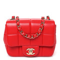 Lambskin Resin Crystal Square Quilted Monacoco Mini Flap Red