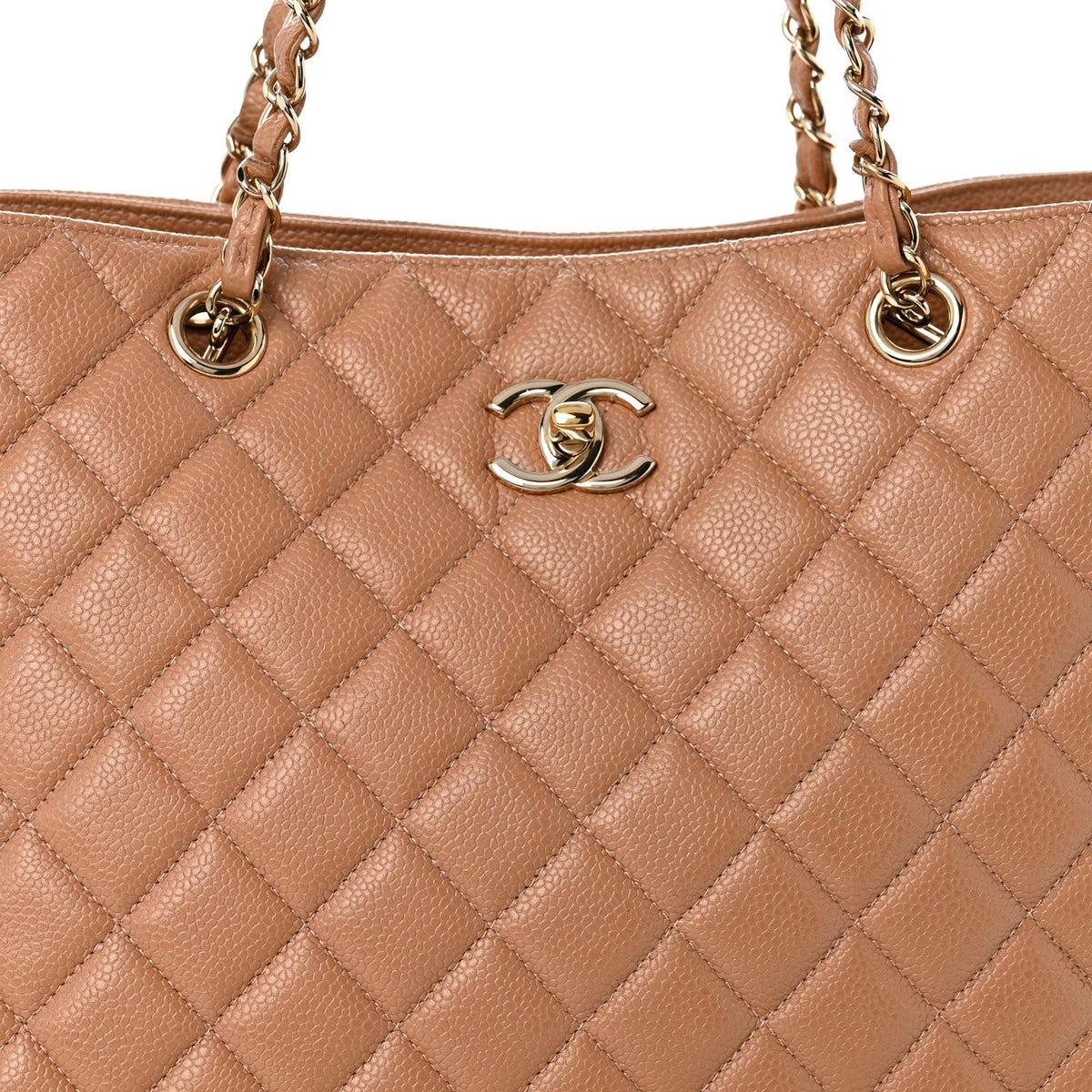 Caviar Quilted Large Classic Shopping Tote Dark Beige