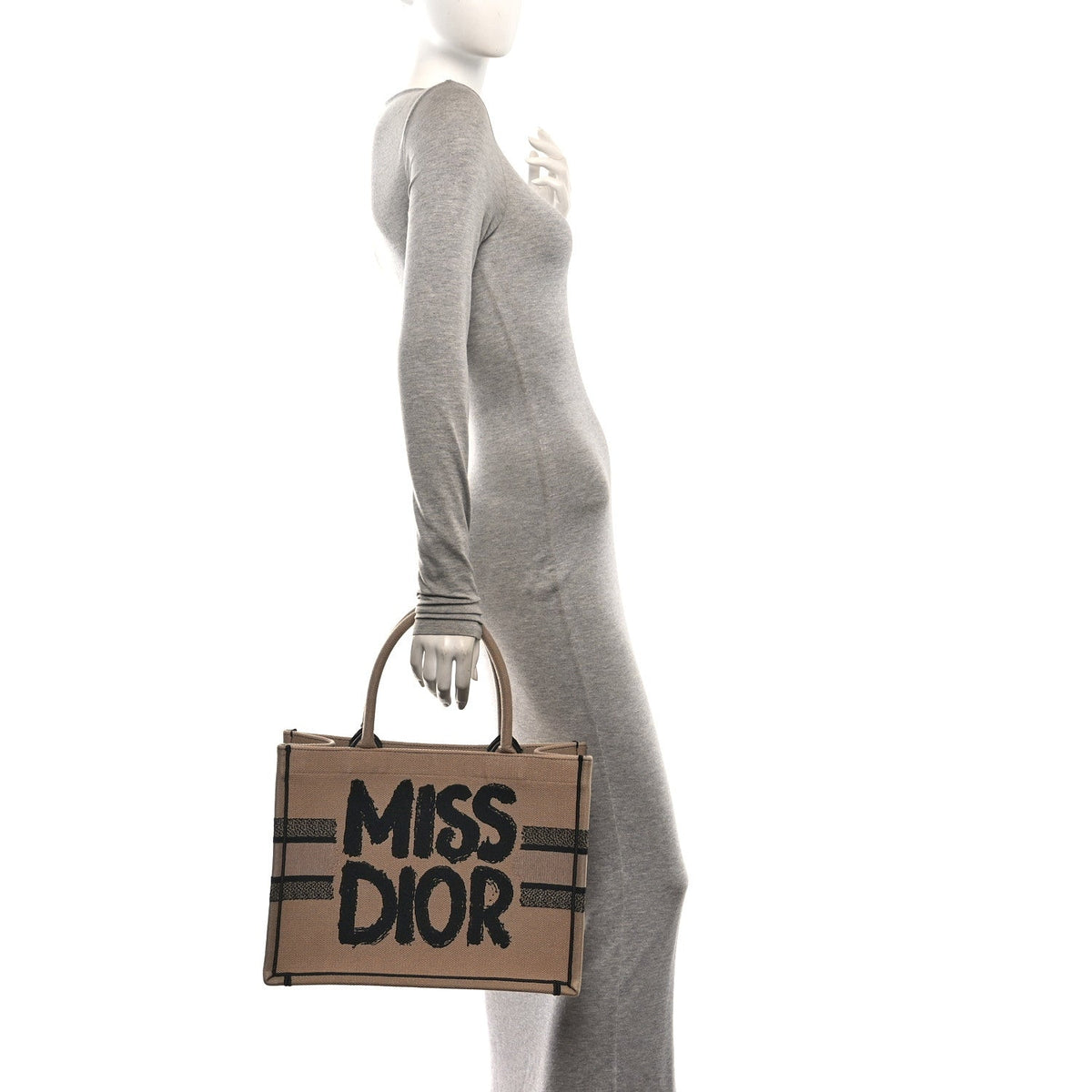 Canvas Embroidered Medium Miss Dior Graffiti Book Tote Beige