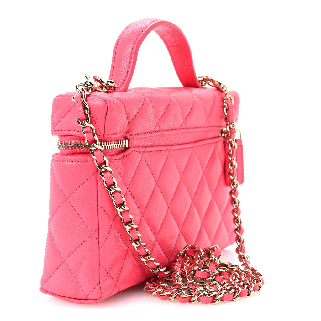 Caviar Quilted Top Handle Slim Vanity With Chain Fuchsia