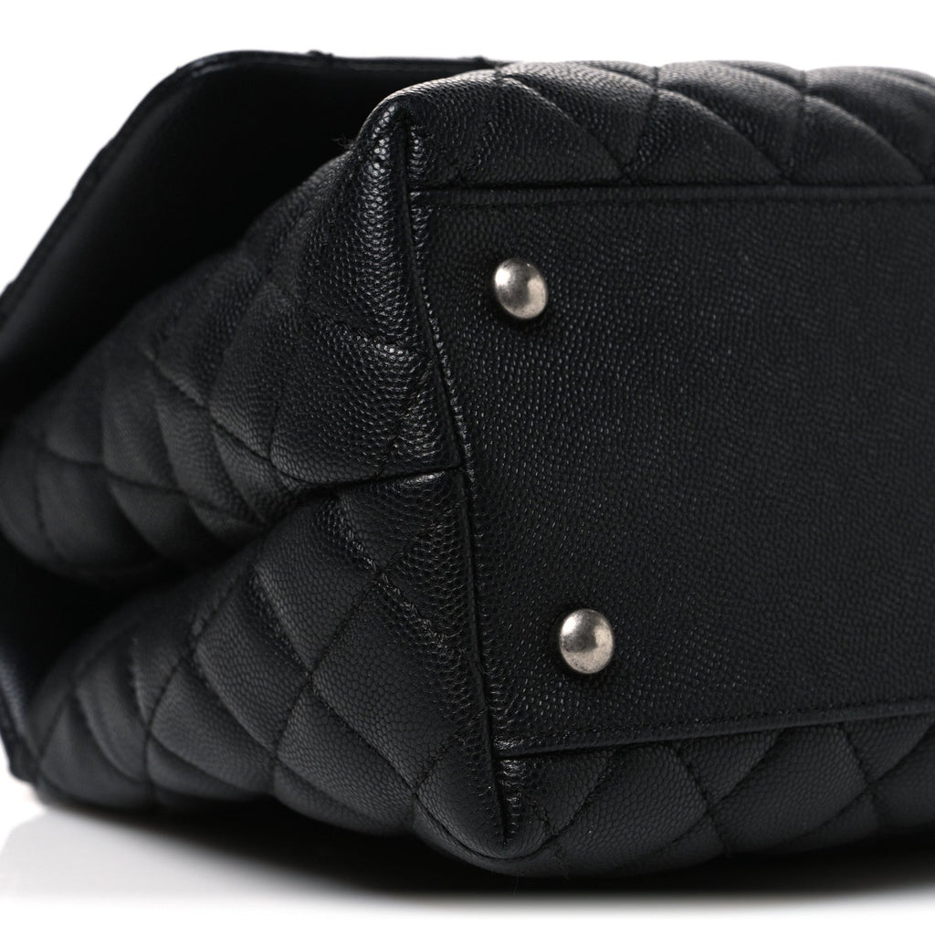 Caviar Lizard Embossed Quilted Small Coco Handle Flap Black