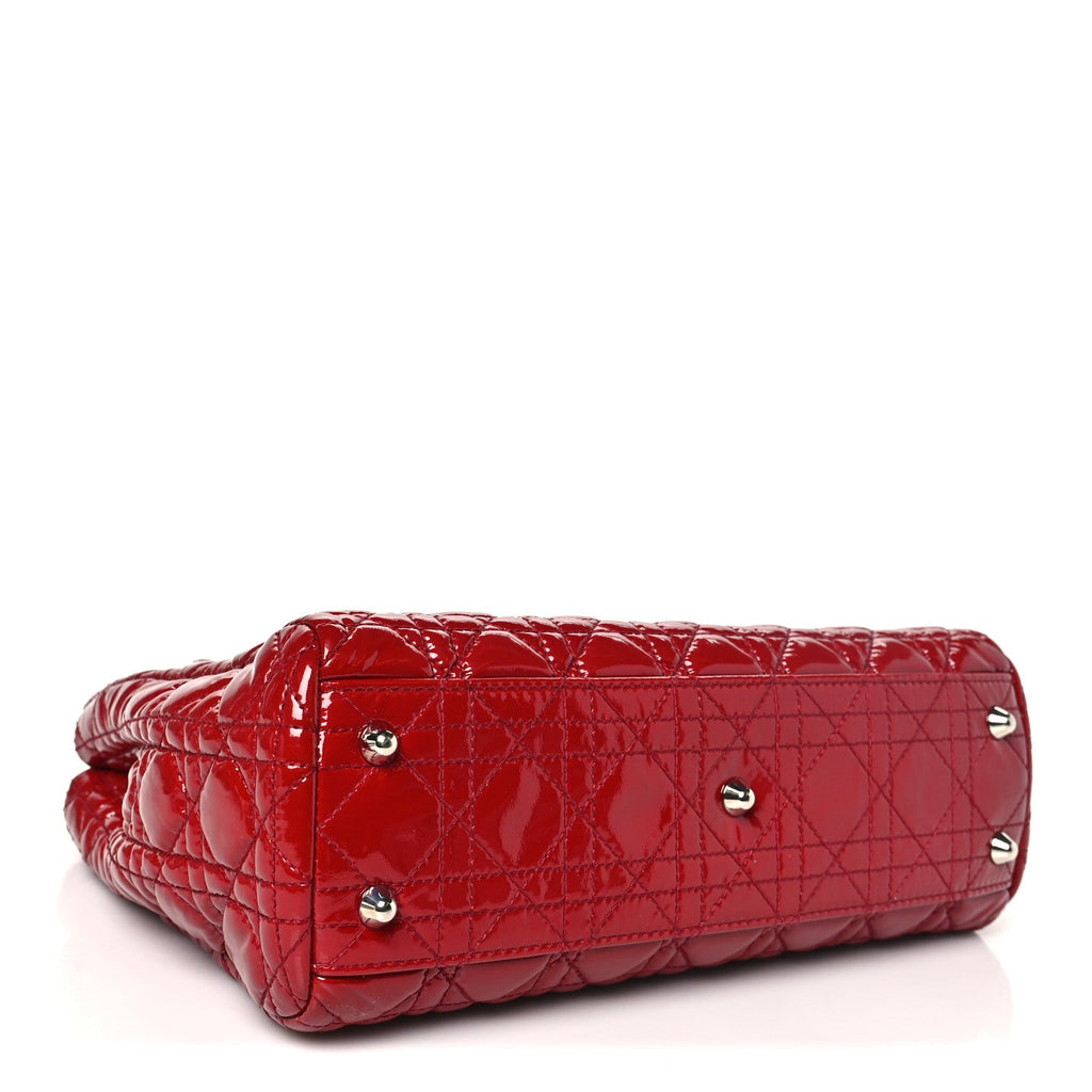 Patent Cannage Small Dior Soft Shopping Tote Red