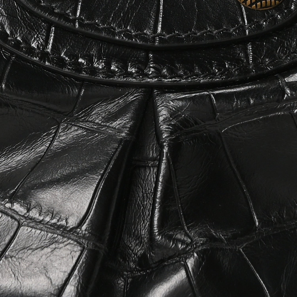 Extra Supple Calfskin Crocodile Embossed Le Cagole Shoulder Bag XS Black