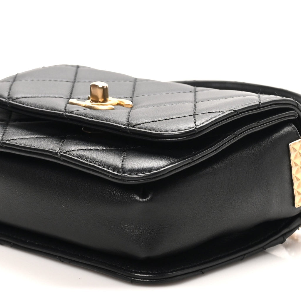 Lambskin Quilted Small Multiple Chain Flap Black
