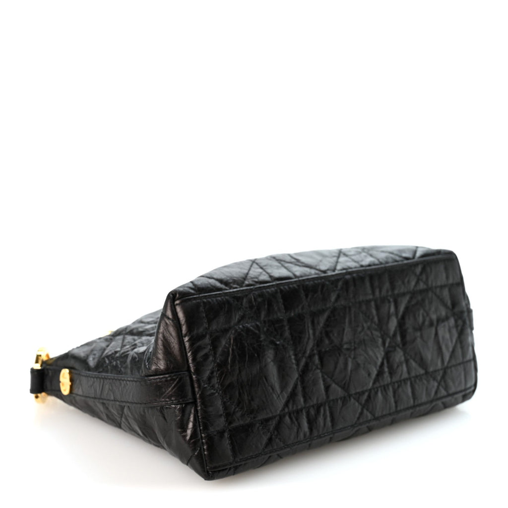 Crinkled Calfskin Macrocannage DiorStar Hobo Bag Black