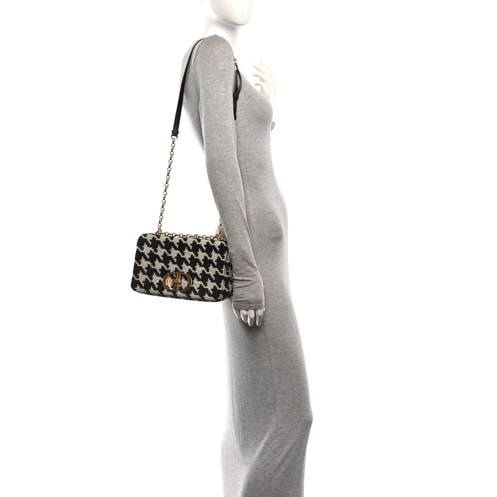 Technical Canvas Macro Houndstooth Medium Caro Bag Black White