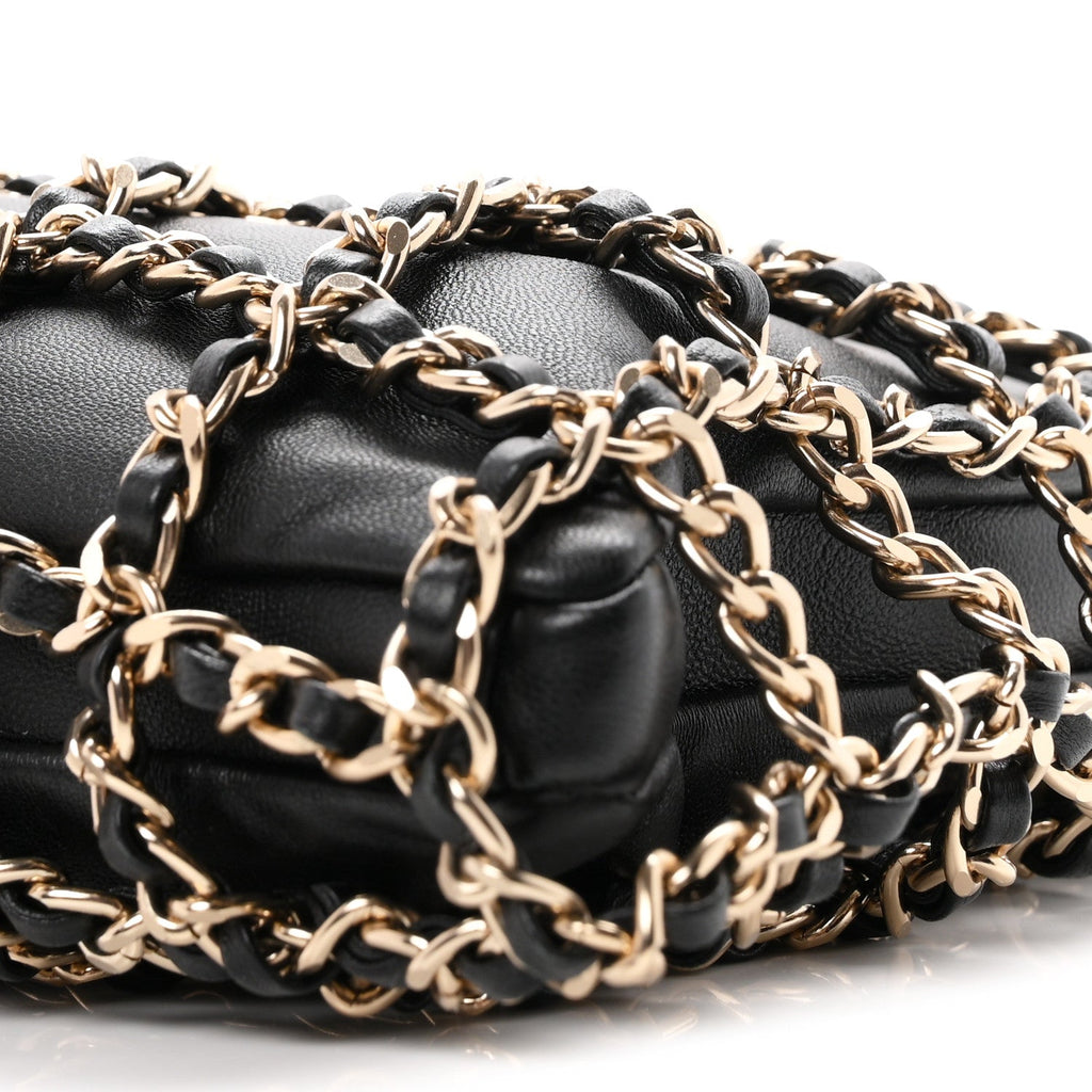Lambskin Shopping Chain Tote Black