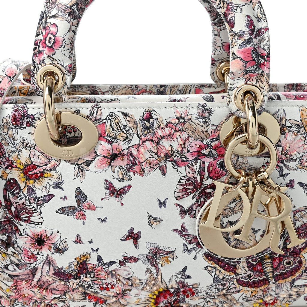 Calfskin Embroidered Butterfly Printed Lady D-Joy Multicolor