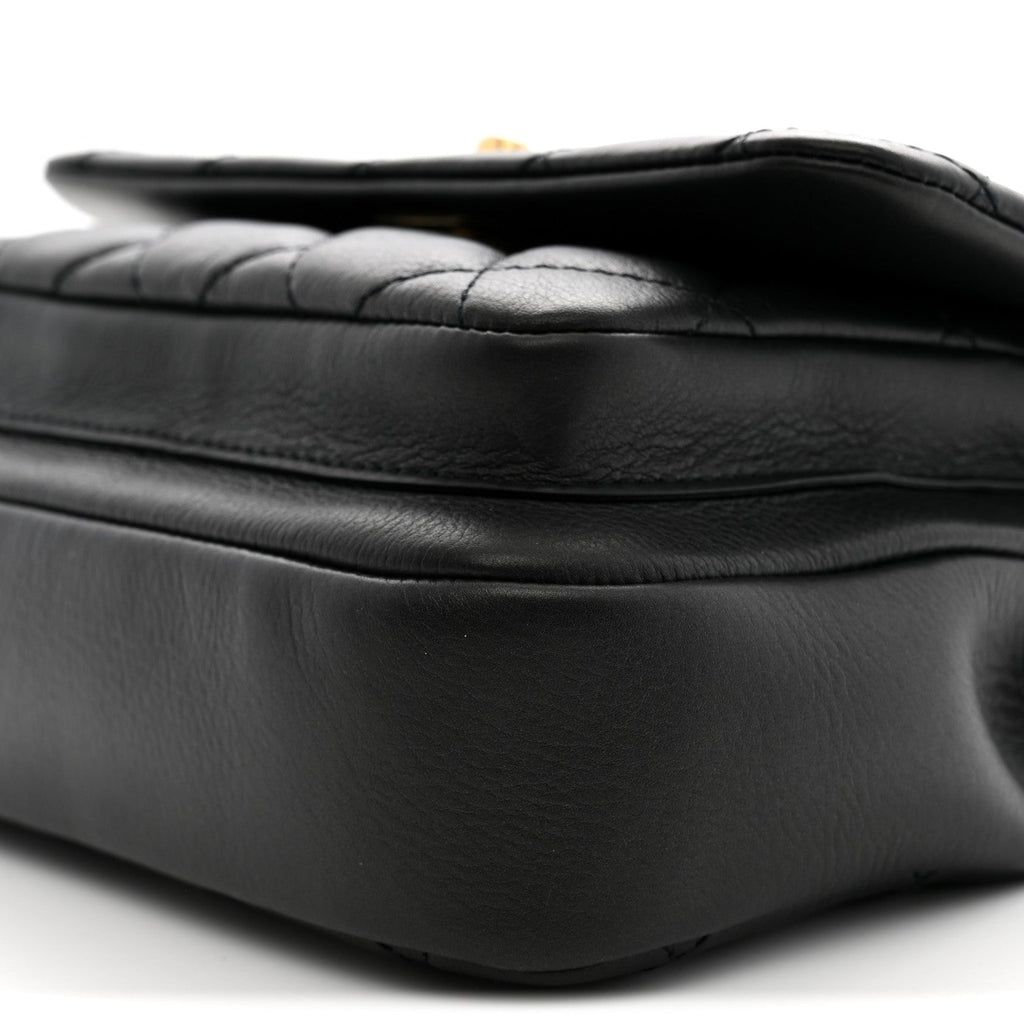 Calfskin Quilted Top Handle Flap Black