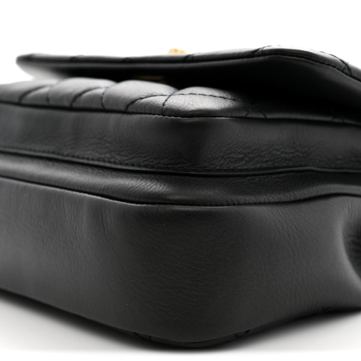 Calfskin Quilted Top Handle Flap Black