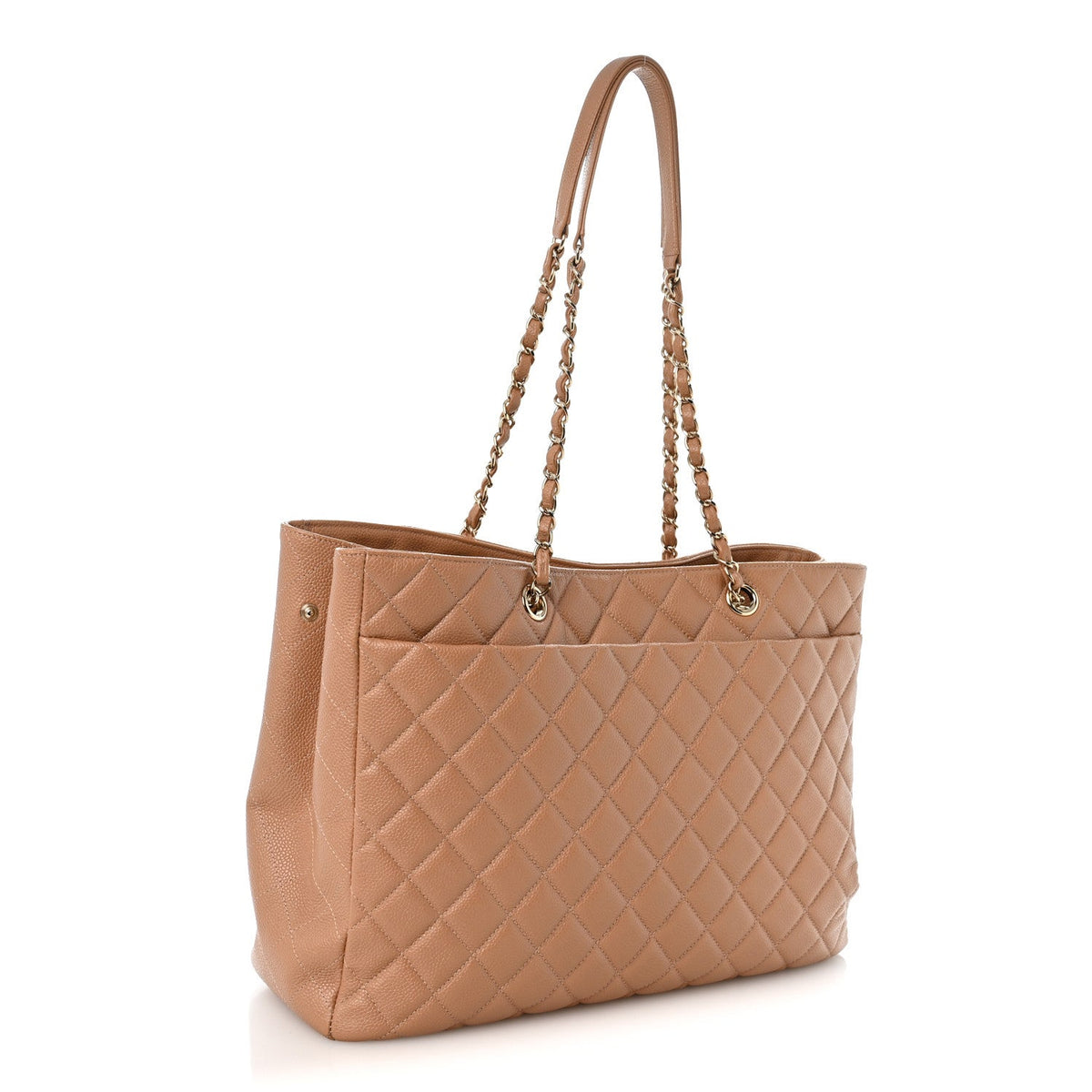 Caviar Quilted Large Classic Shopping Tote Dark Beige