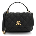 Calfskin Quilted Top Handle Flap Black