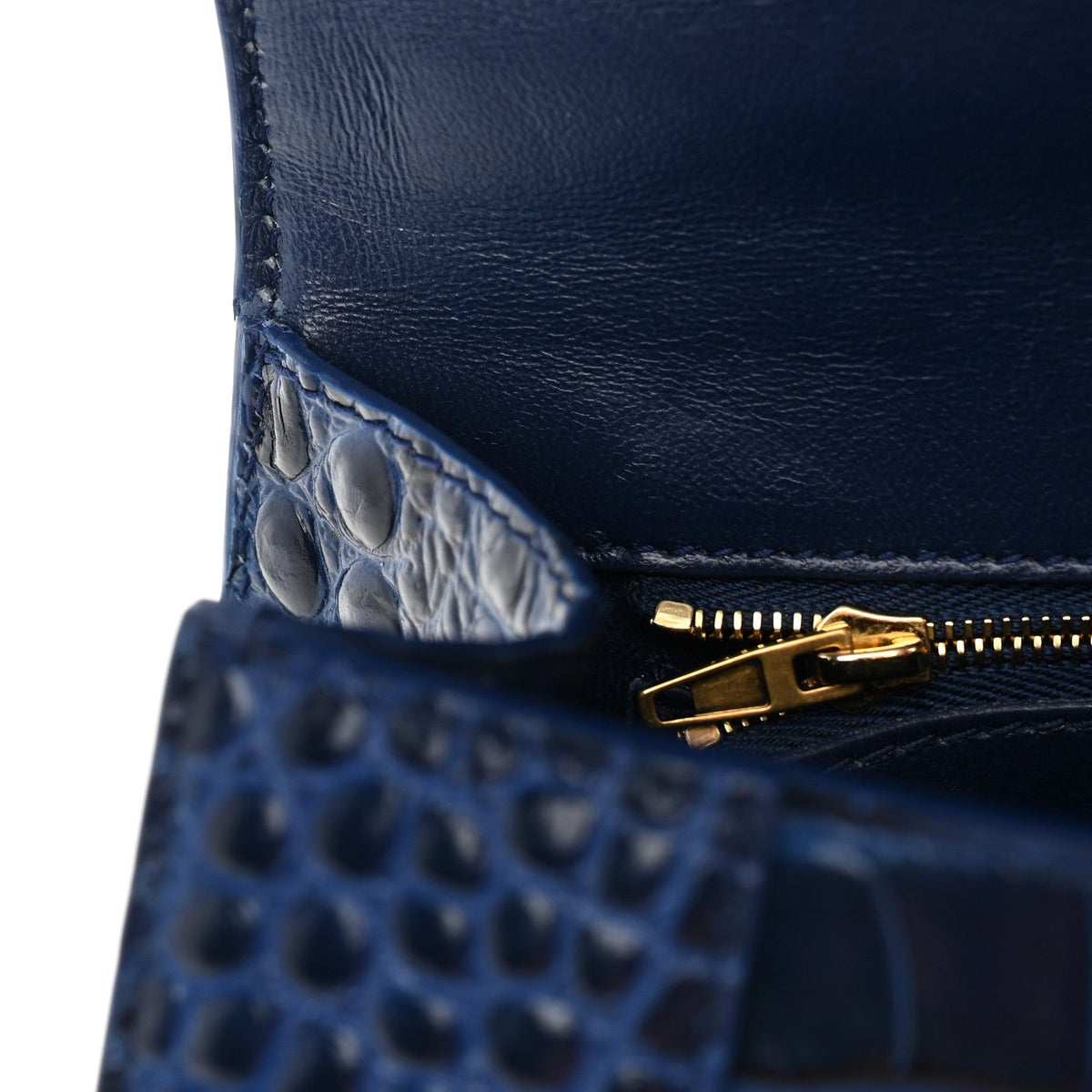 Shiny Calfskin Crocodile Embossed Small Hourglass Top Handle Bag Navy