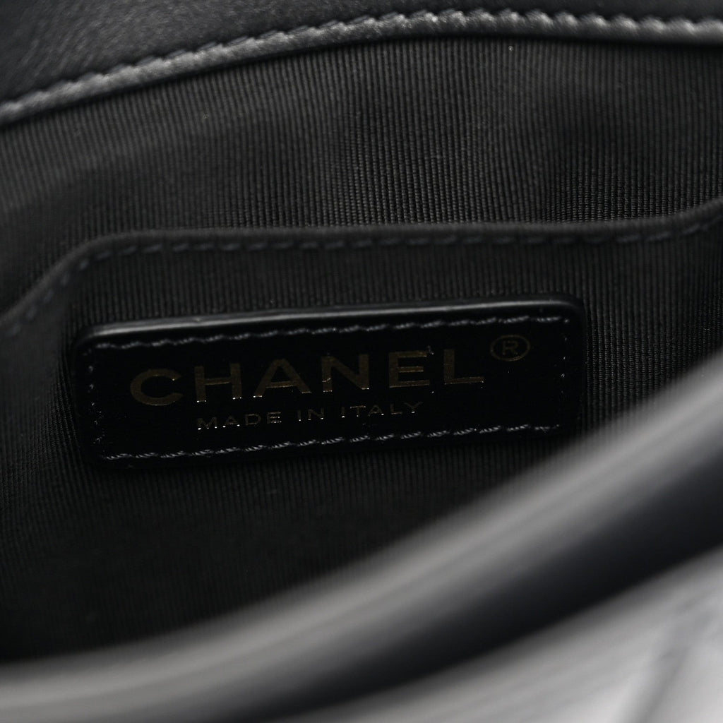 Calfskin Quilted Top Handle Flap Black