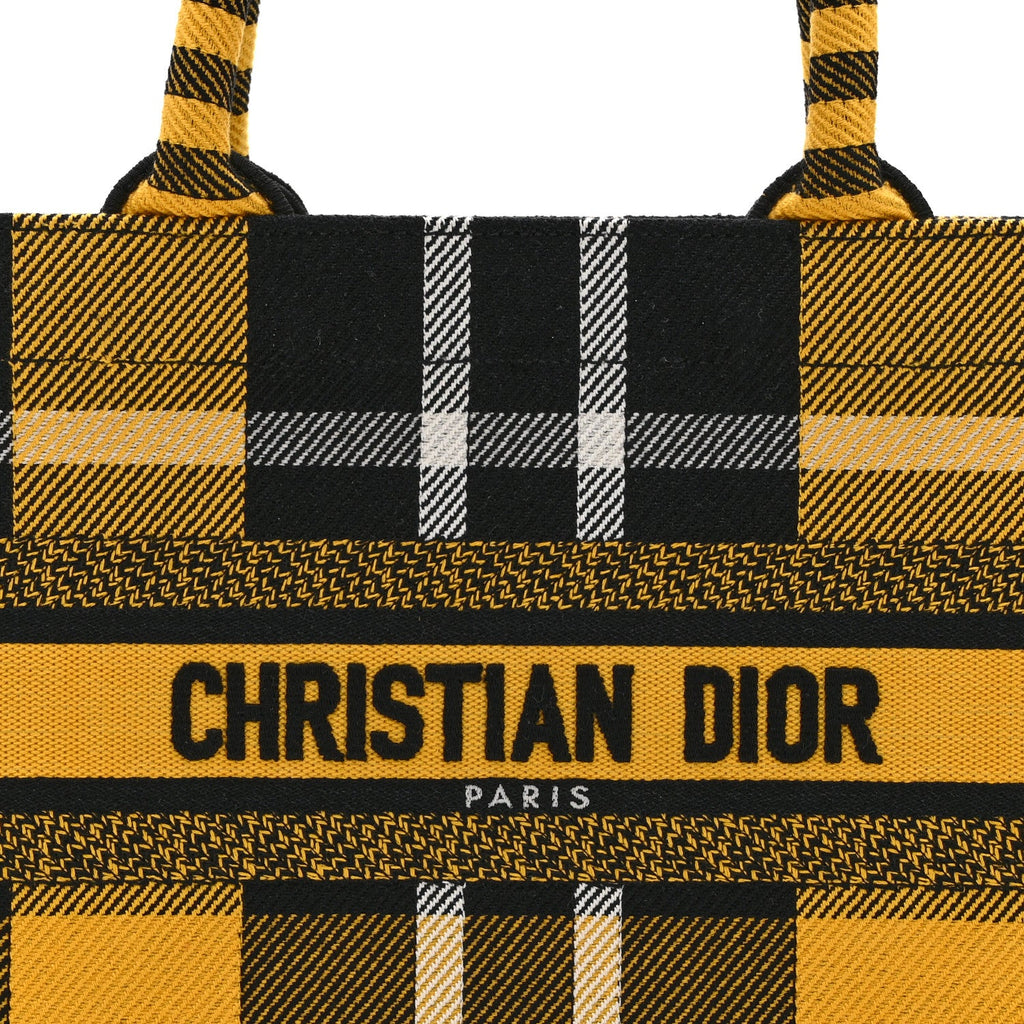 Canvas Embroidered Small Tartan Check Book Tote Yellow Multicolor