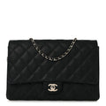 Iridescent Caviar Quilted Clutch With Chain Flap Black
