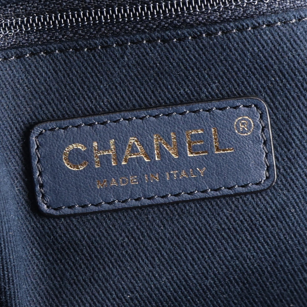 Lurex Canvas Medium Deauville Tote Navy Blue Gold