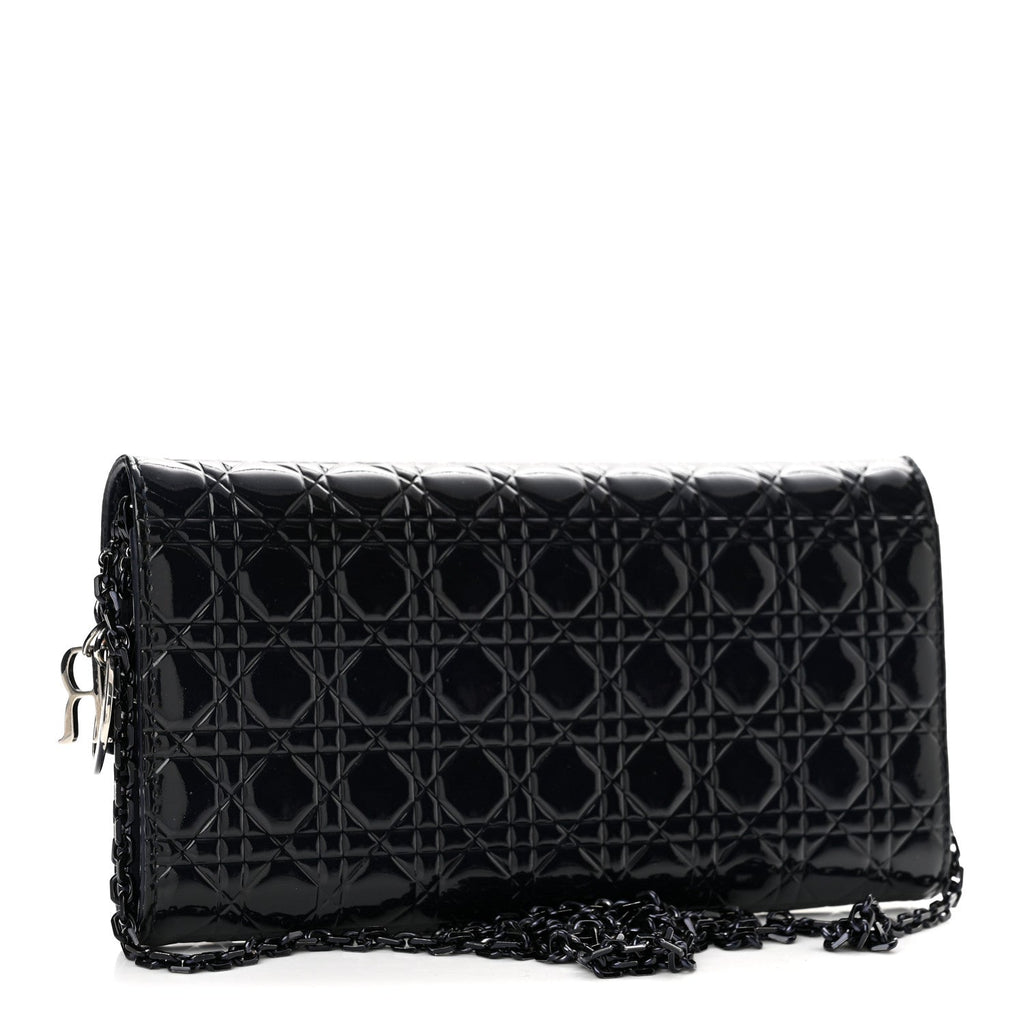 Patent Cannage Lady Dior Rendezvous Wallet On Chain Navy Blue