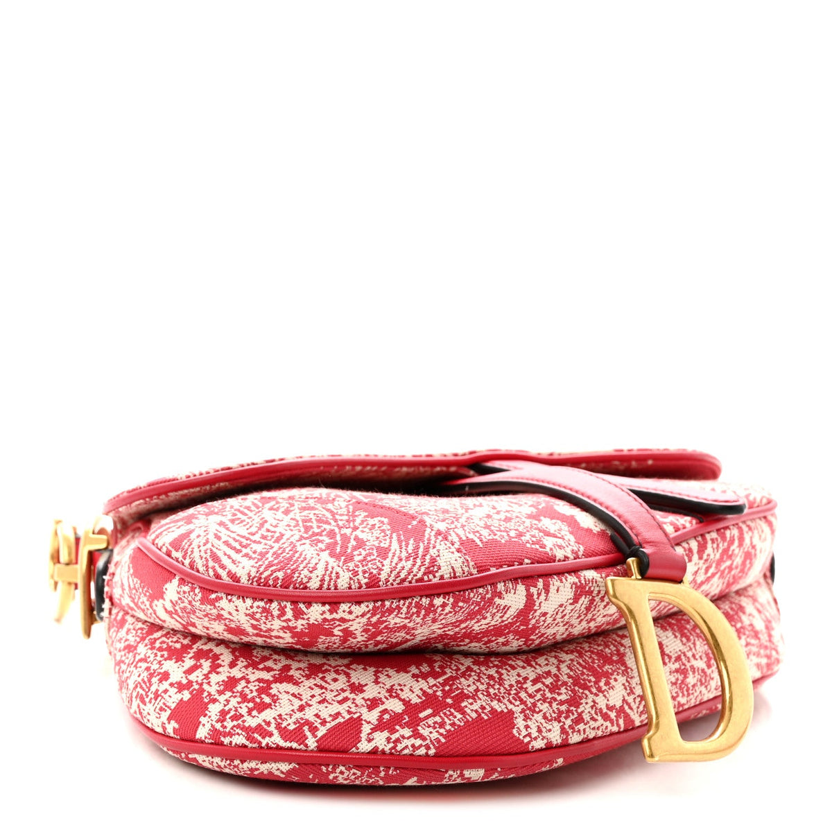Canvas Reverse Embroidered Toile De Jouy Saddle Bag With Strap Red