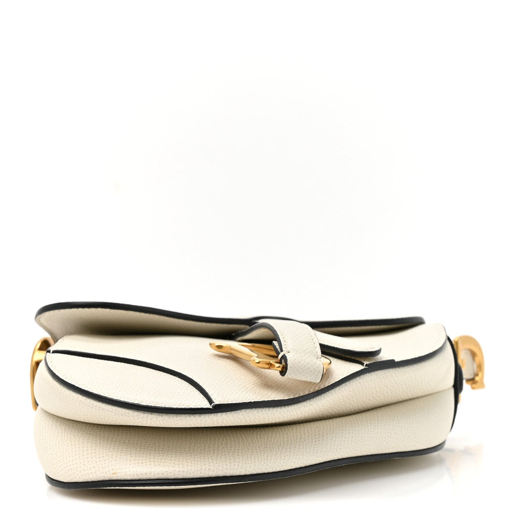 Grained Calfskin Mini Saddle Bag White