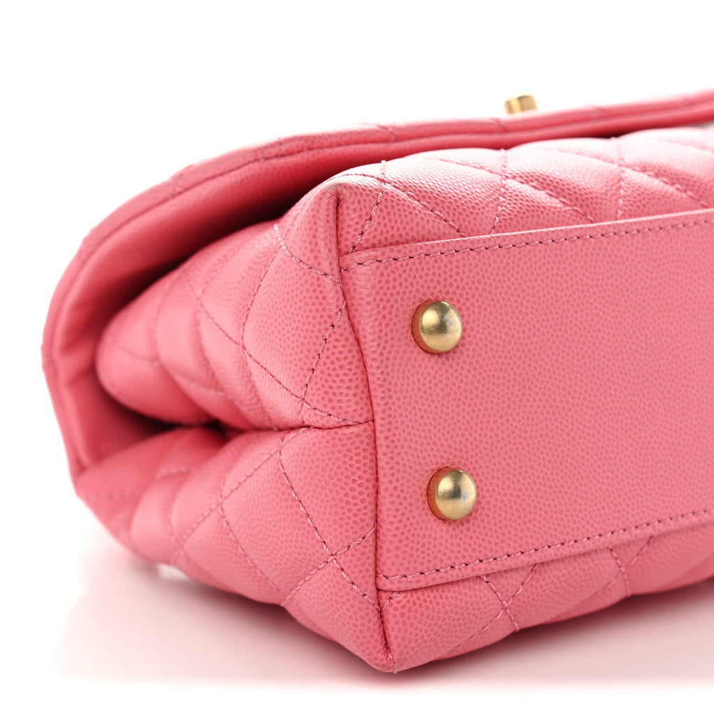 Caviar Lizard Embossed Quilted Mini Coco Handle Flap Pink