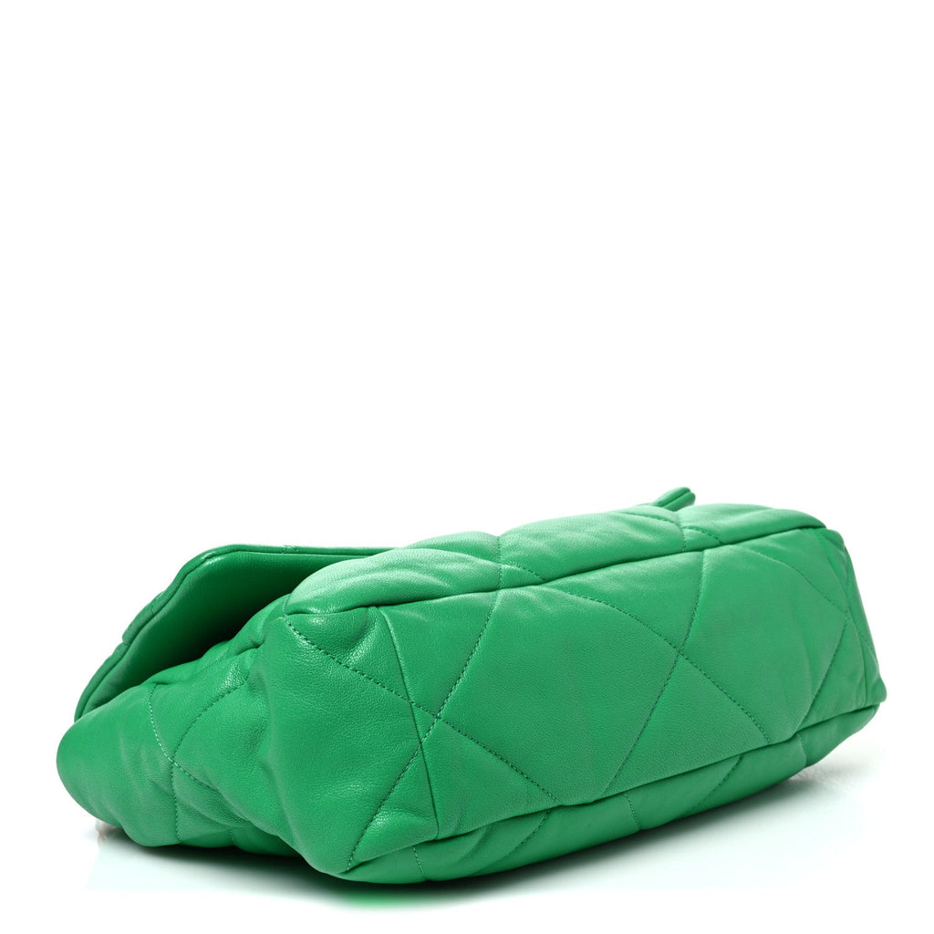 Goatskin Quilted Large Chanel 19 Flap Green