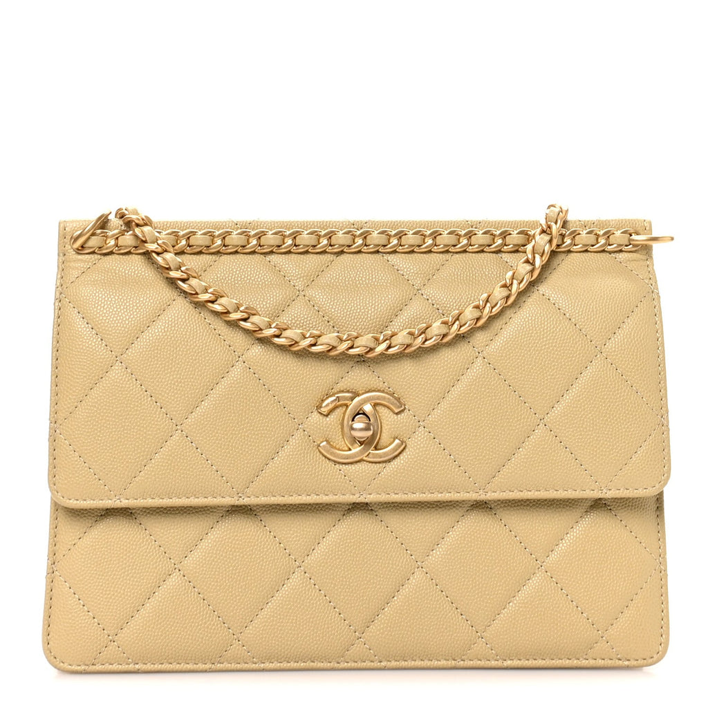Caviar Quilted Chain Frame Flap  Light Green